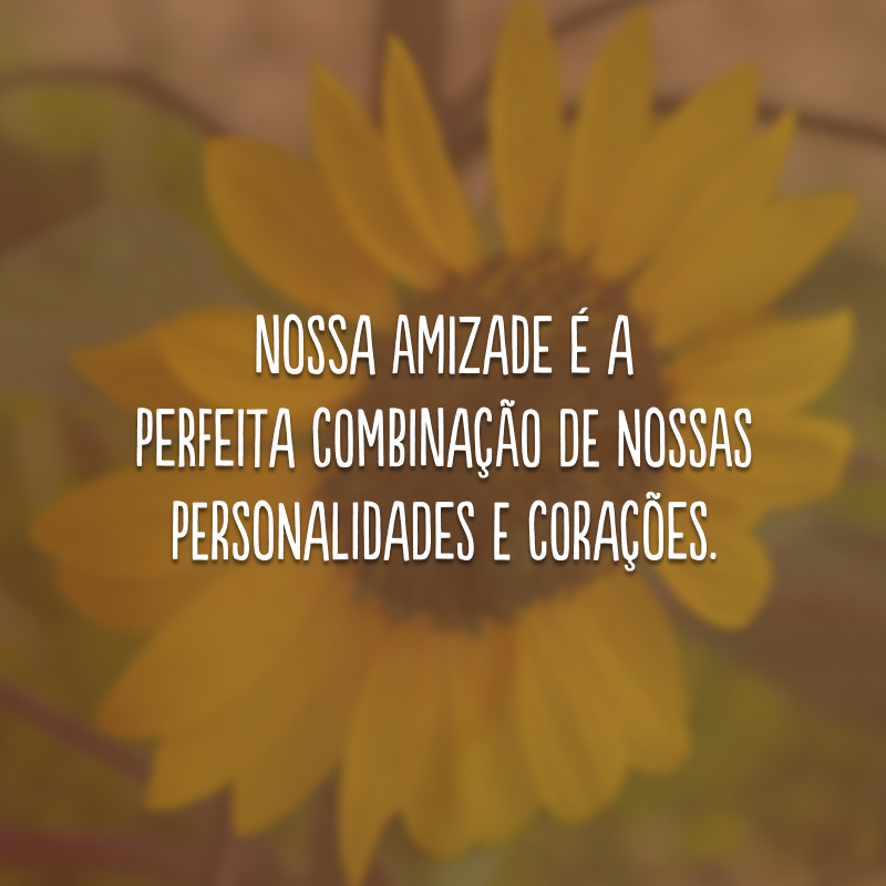 Nossa amizade é a perfeita combinação de nossas personalidades e corações.