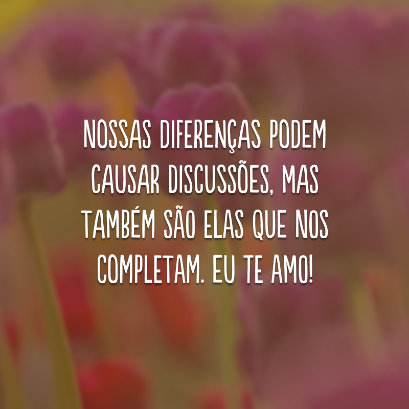 Nossas diferenças podem causar discussões, mas também são elas que nos completam. Eu te amo!