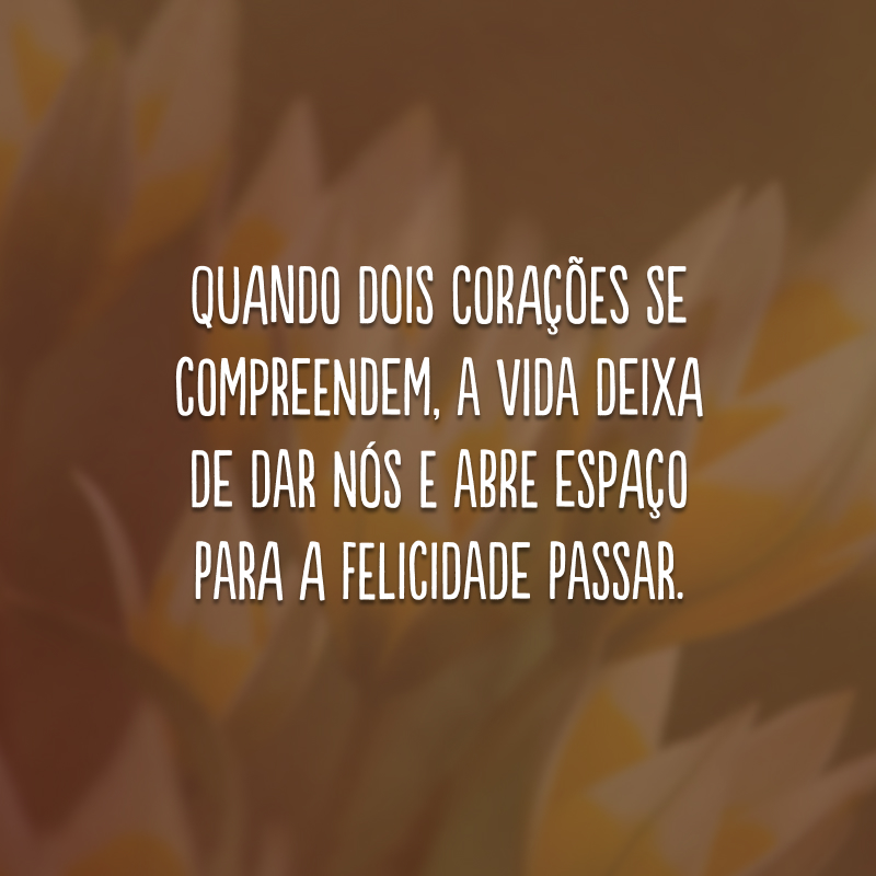 Quando dois corações se compreendem, a vida deixa de dar nós e abre espaço para a felicidade passar. 