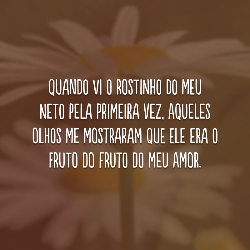 Quando vi o rostinho do meu neto pela primeira vez, aqueles olhos me mostraram que ele era o fruto do fruto do meu amor. 