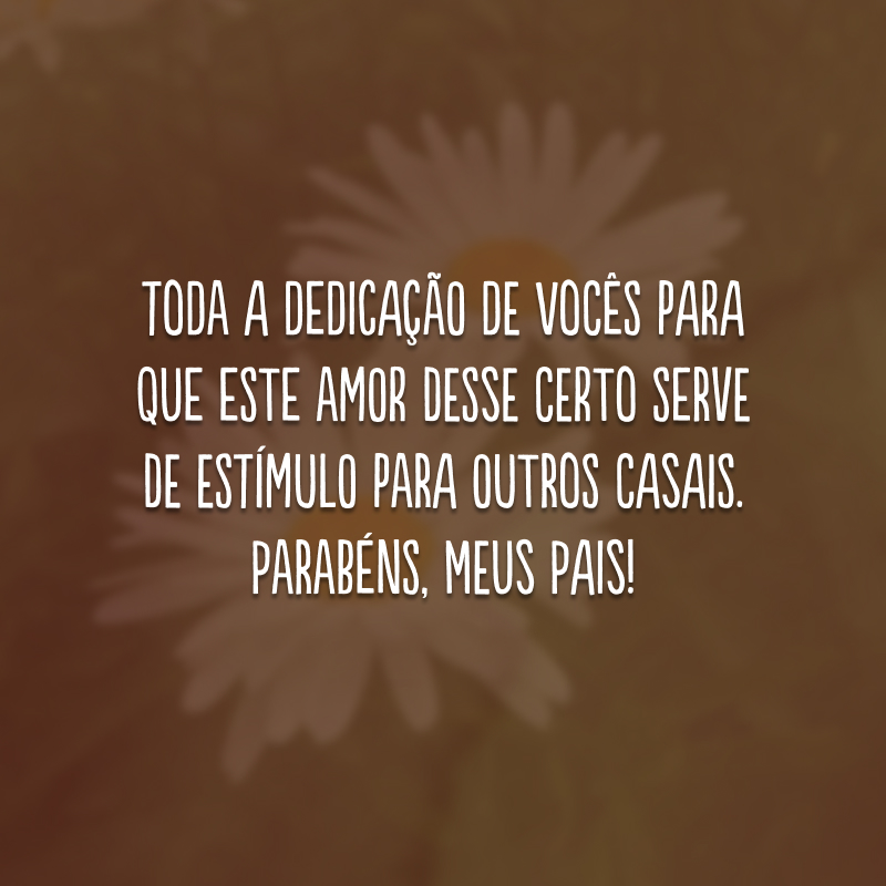 Toda a dedicação de vocês para que este amor desse certo serve de estímulo para outros casais. Parabéns, meus pais!