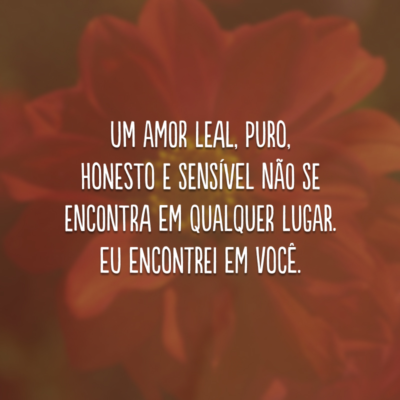 Um amor leal, puro, honesto e sensível não se encontra em qualquer lugar. Eu encontrei em você.