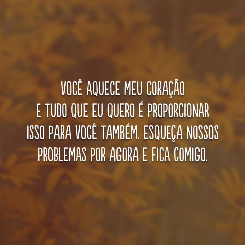 Você aquece meu coração, e tudo que eu quero é proporcionar isso para você também. Esqueça nossos problemas por agora e fica comigo. 