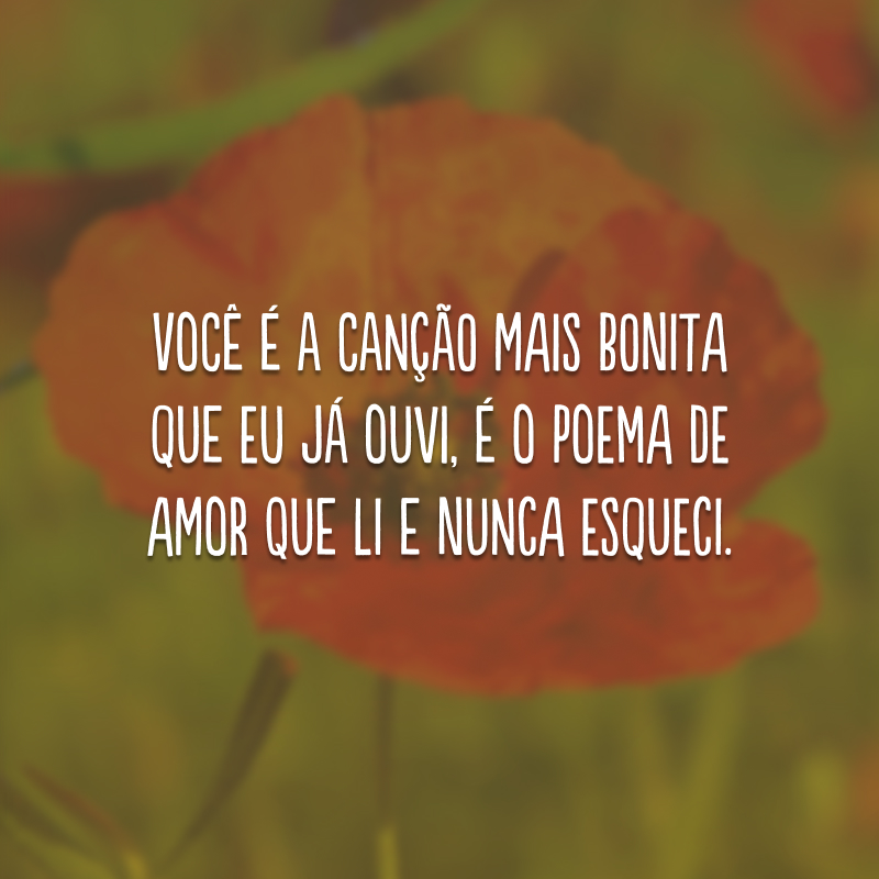 Você é a canção mais bonita que eu já ouvi, é o poema de amor que li e nunca esqueci.