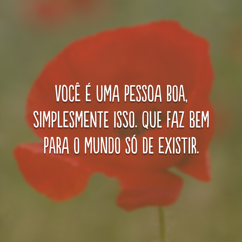 Você é uma pessoa boa, simplesmente isso. Que faz bem para o mundo só de existir.
