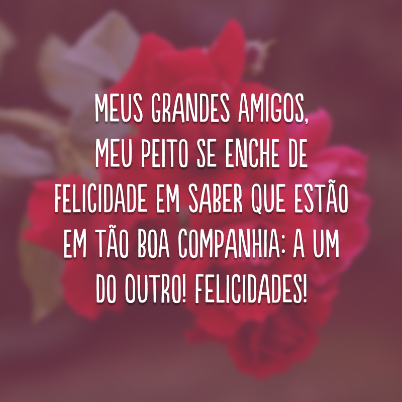 Meus grandes amigos, meu peito se enche de felicidade em saber que estão em tão boa companhia: a um do outro! Felicidades!
