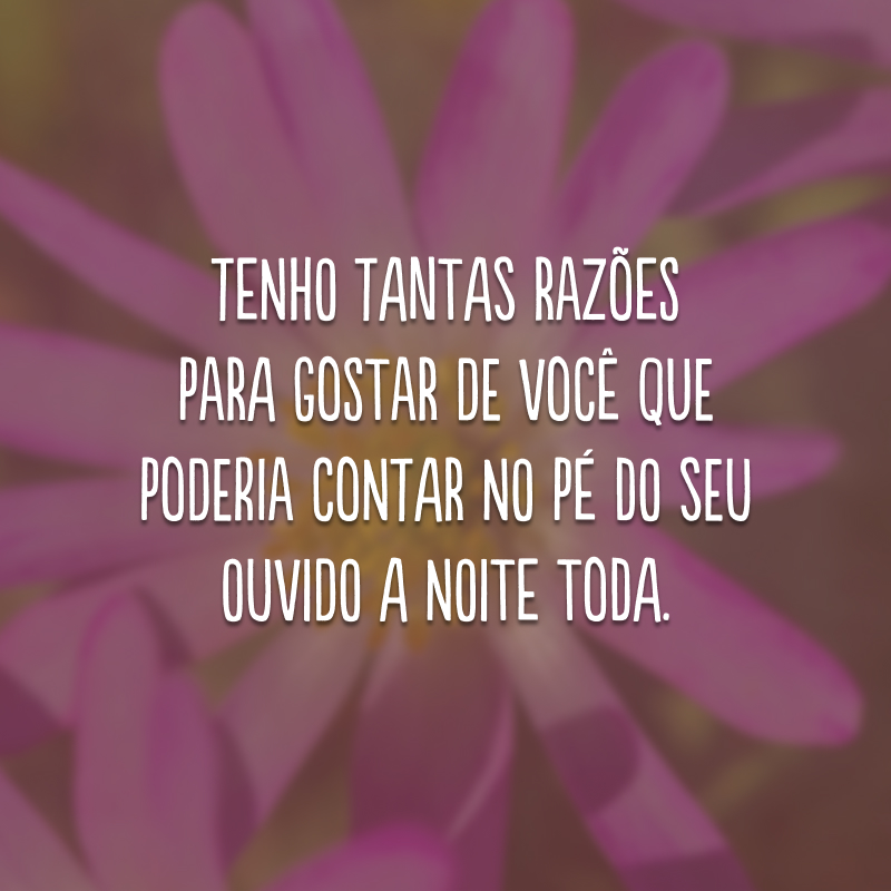 Tenho tantas razões para gostar de você que poderia contar no pé do seu ouvido a noite toda.