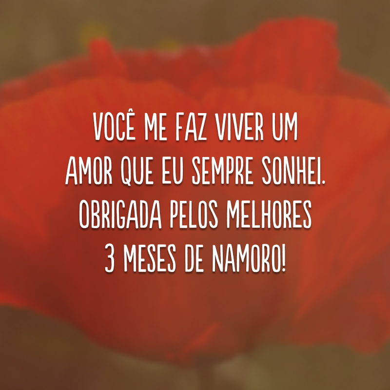 Você me faz viver um amor que eu sempre sonhei. Obrigada pelos melhores 3 meses de namoro!
