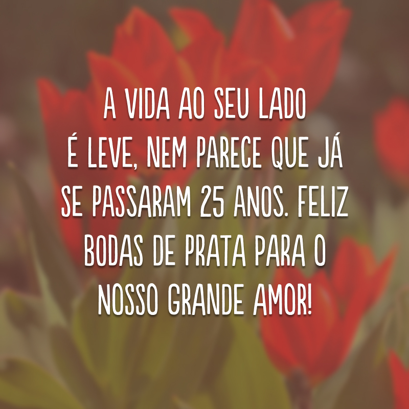 A vida ao seu lado é leve, nem parece que já se passaram 25 anos. Feliz bodas de prata para o nosso grande amor!
