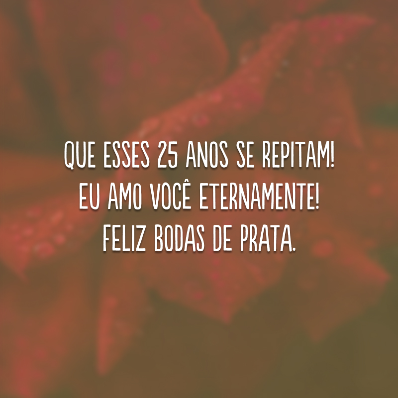 Que esses 25 anos se repitam! Eu amo você eternamente! Feliz bodas de prata.
