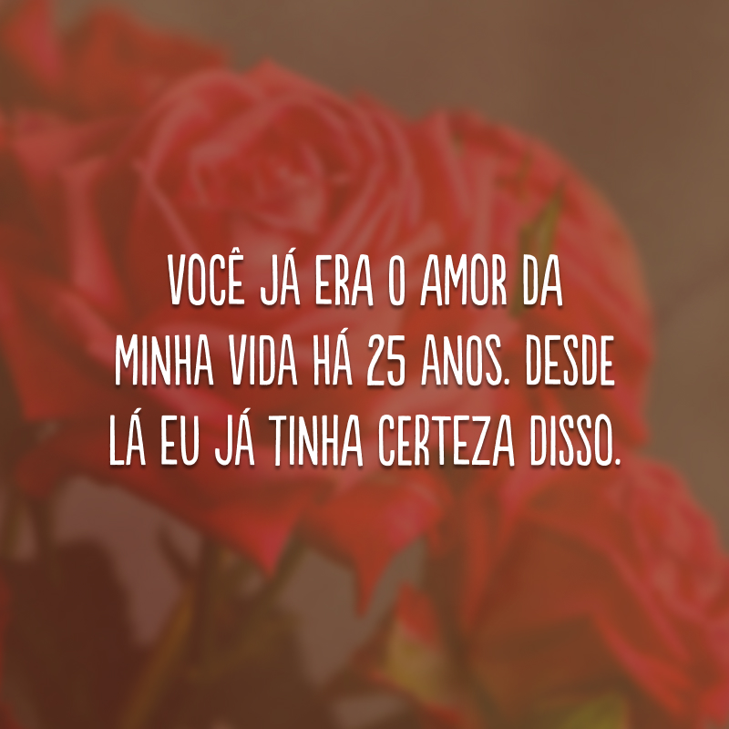 Você já era o amor da minha vida há 25 anos. Desde lá eu já tinha certeza disso.
