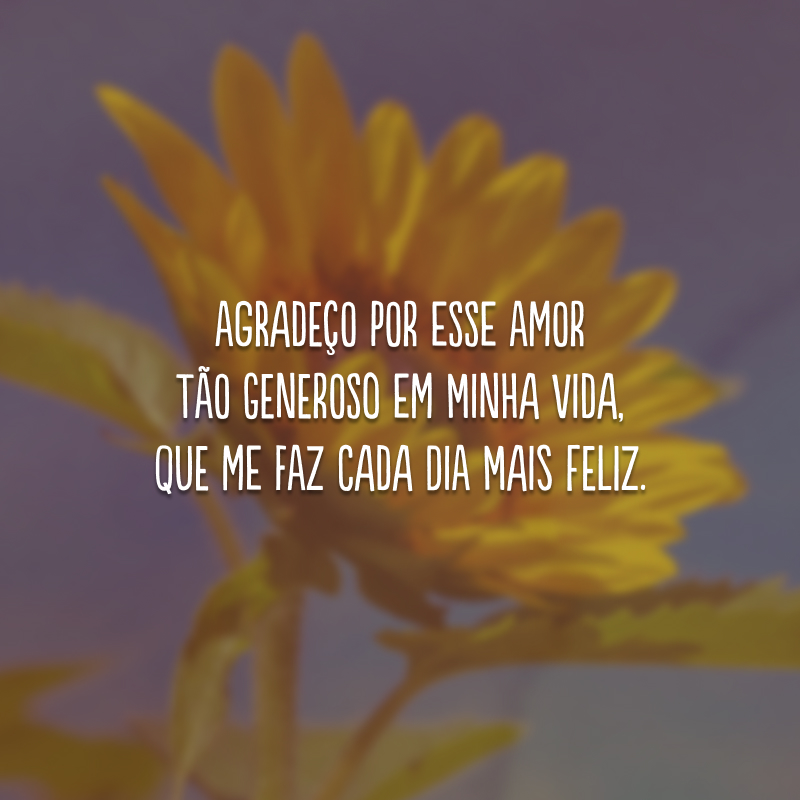 Agradeço por esse amor tão generoso em minha vida, que me faz cada dia mais feliz. 
