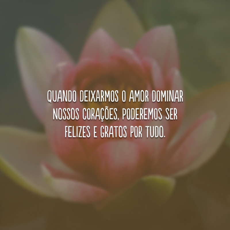 Quando deixarmos o amor dominar nossos corações, poderemos ser felizes e gratos por tudo.
