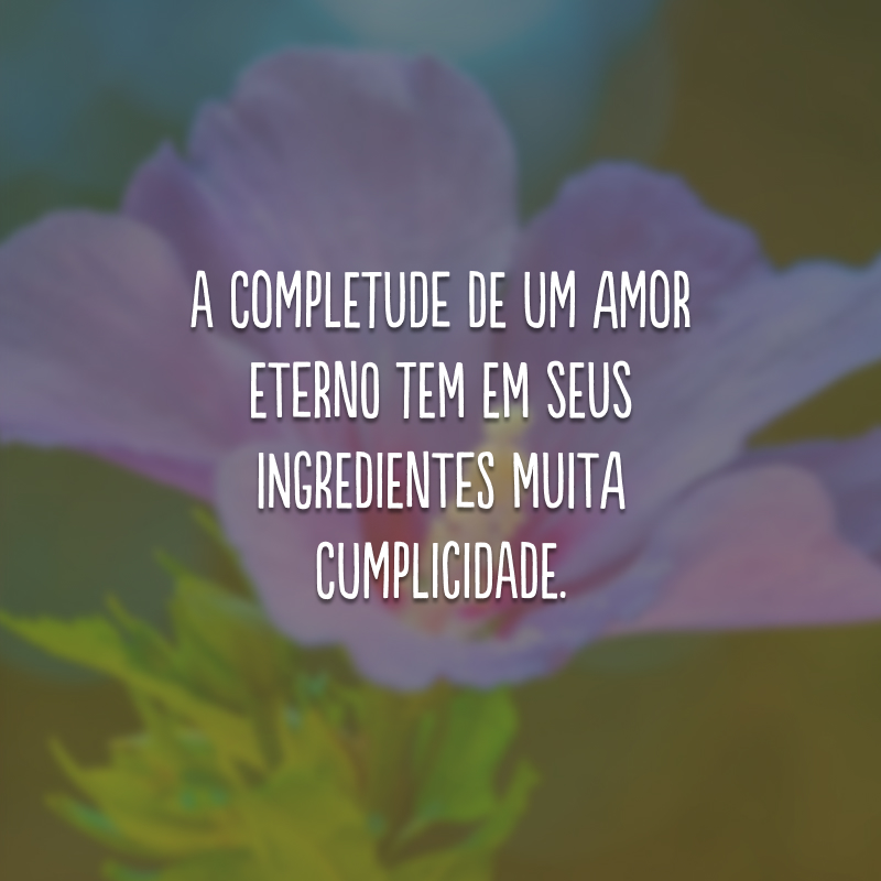 A completude de um amor eterno tem em seus ingredientes muita cumplicidade.
