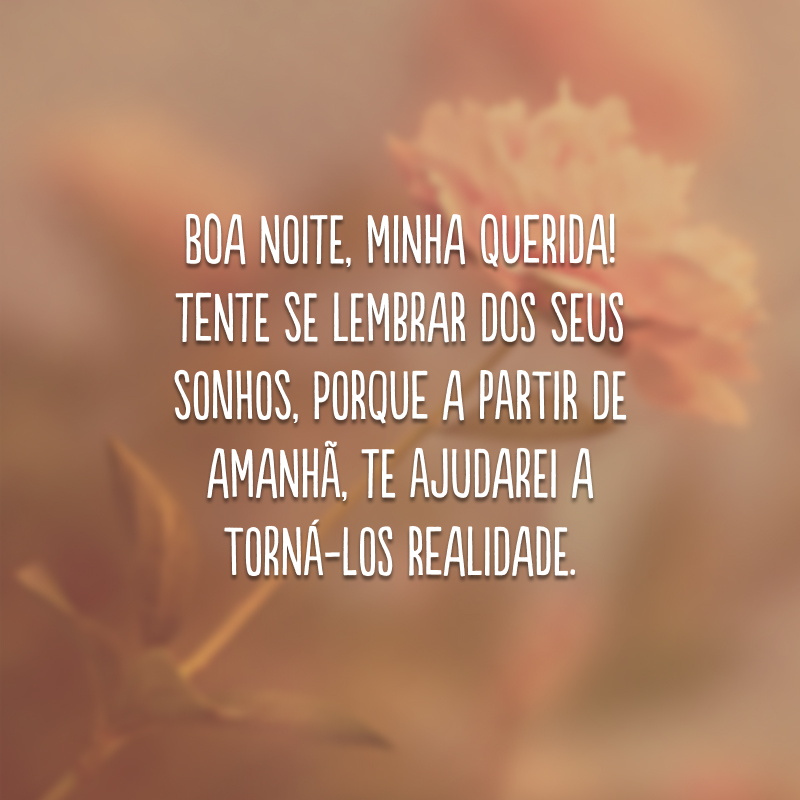 Boa noite, minha querida! Tente se lembrar dos seus sonhos, porque a partir de amanhã, te ajudarei a torná-los realidade. 
