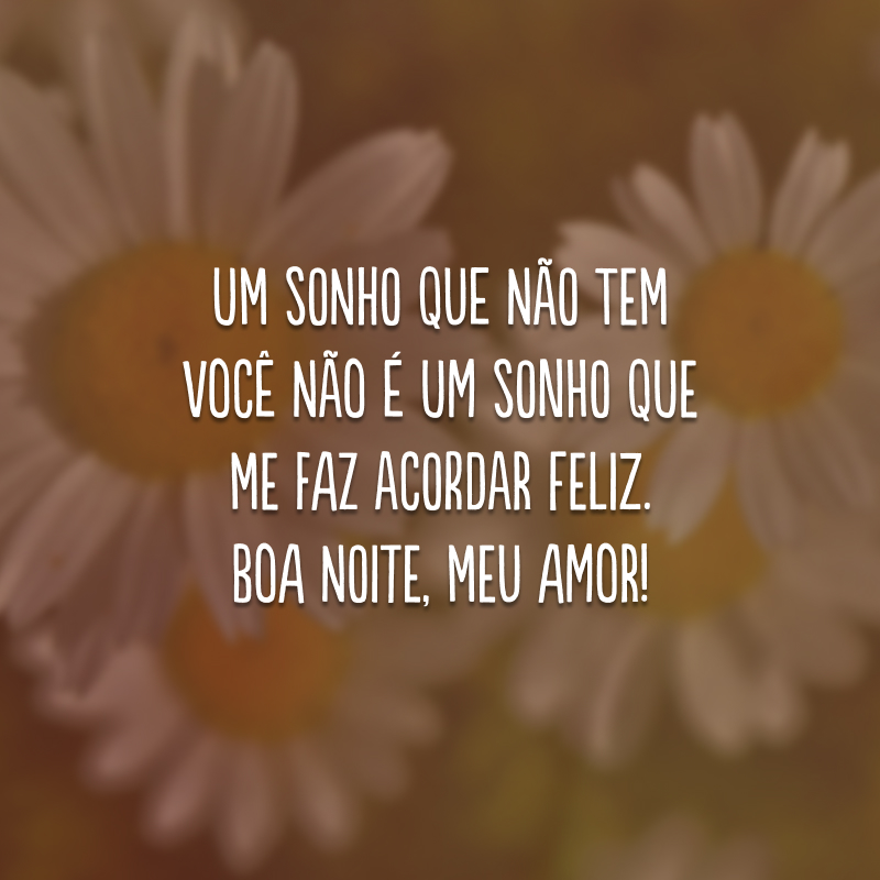 Um sonho que não tem você não é um sonho que me faz acordar feliz. Boa noite, meu amor!
