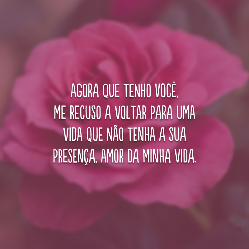 Agora que tenho você, me recuso a voltar para uma vida que não tenha a sua presença, amor da minha vida. 
