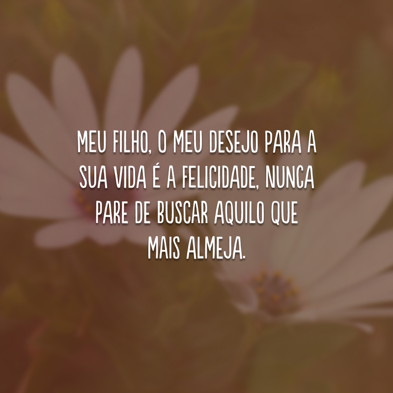 Meu filho, o meu desejo para a sua vida é a felicidade, nunca pare de buscar aquilo que mais almeja.
