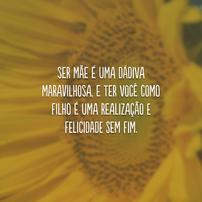 Ser mãe é uma dádiva maravilhosa, e ter você como filho é uma realização e felicidade sem fim. 
