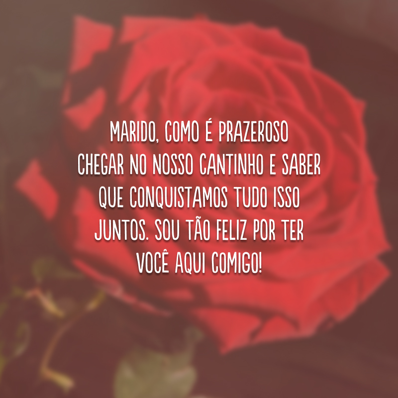 Marido, como é prazeroso chegar no nosso cantinho e saber que conquistamos tudo isso juntos. Sou tão feliz por ter você aqui comigo!