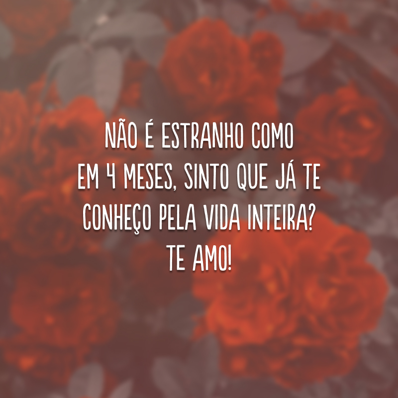 Não é estranho como em 4 meses, sinto que já te conheço pela vida inteira? Te amo!
