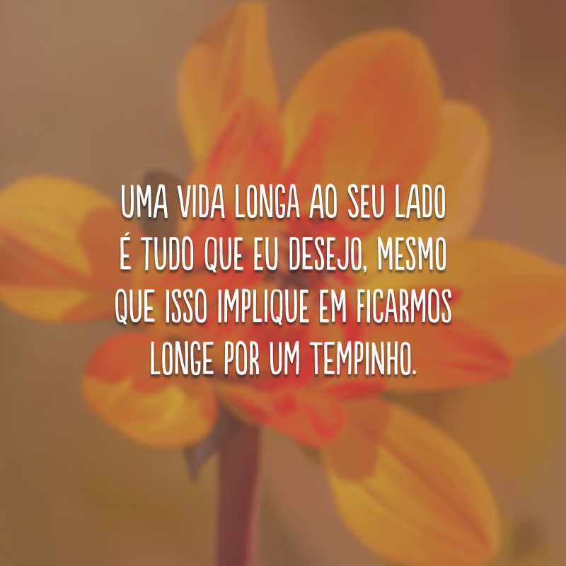 Uma vida longa ao seu lado é tudo que eu desejo, mesmo que isso implique em ficarmos longe por um tempinho.
