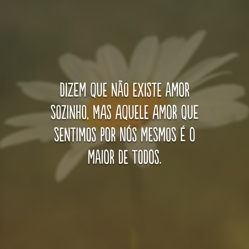 Dizem que não existe amor sozinho, mas aquele amor que sentimos por nós mesmos é o maior de todos.
