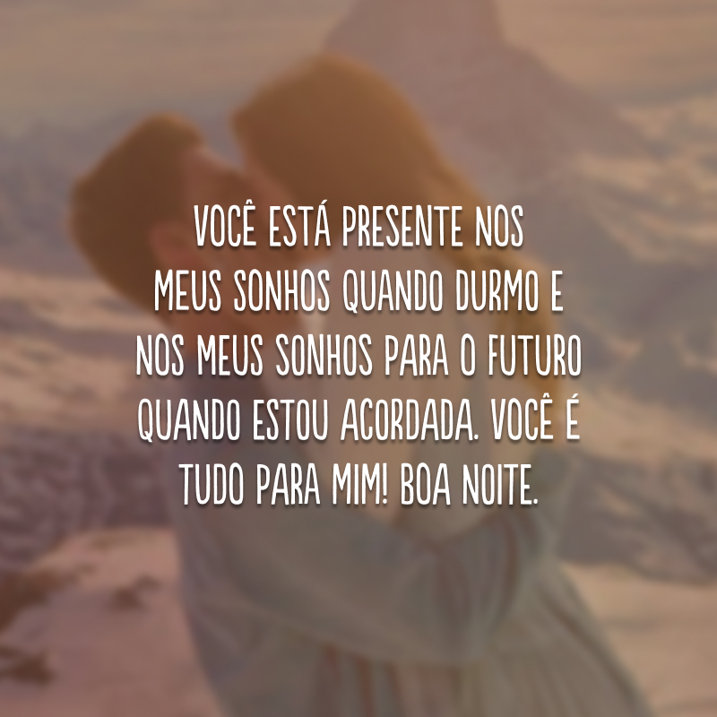 Você está presente nos meus sonhos quando durmo e nos meus sonhos para o futuro quando estou acordada. Você é tudo para mim! Boa noite.