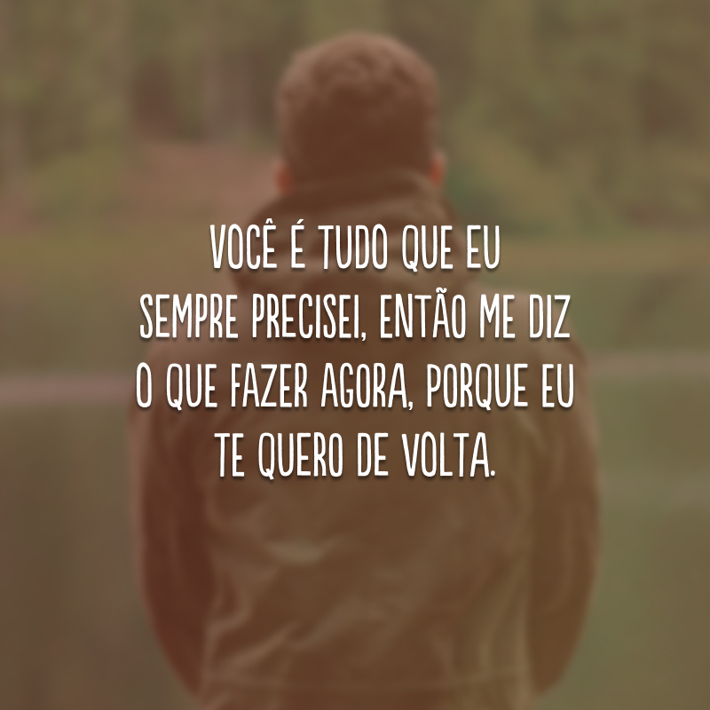 Você é tudo que eu sempre precisei, então me diz o que fazer agora, porque eu te quero de volta.