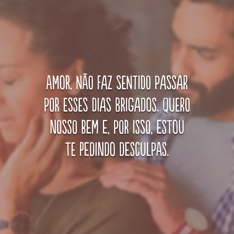 Amor, não faz sentido passar por esses dias brigados. Quero nosso bem e, por isso, estou te pedindo desculpas.
