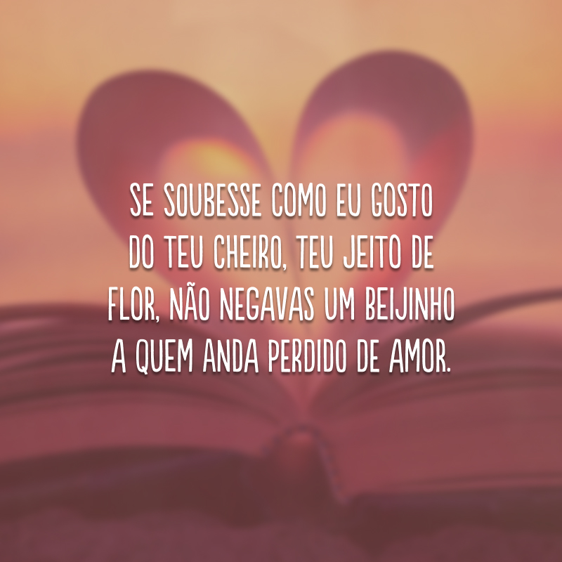 Se soubesse como eu gosto do teu cheiro, teu jeito de flor, não negavas um beijinho a quem anda perdido de amor.