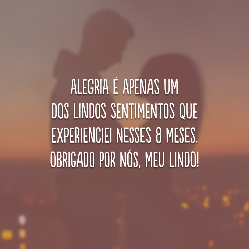 Alegria é apenas um dos lindos sentimentos que experienciei nesses 8 meses. Obrigado por nós, meu lindo!