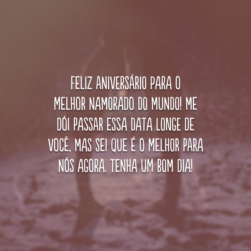 Feliz aniversário para o melhor namorado do mundo! Me dói passar essa data longe de você, mas sei que é o melhor para nós agora. Tenha um bom dia!