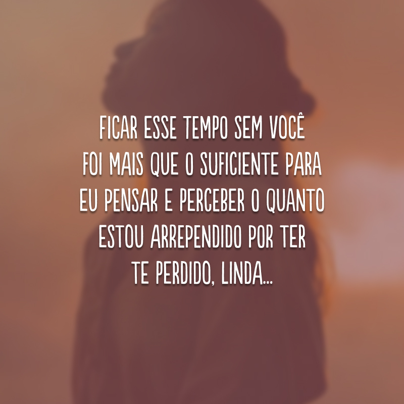 Ficar esse tempo sem você foi mais que o suficiente para eu pensar e perceber o quanto estou arrependido por ter te perdido, linda...