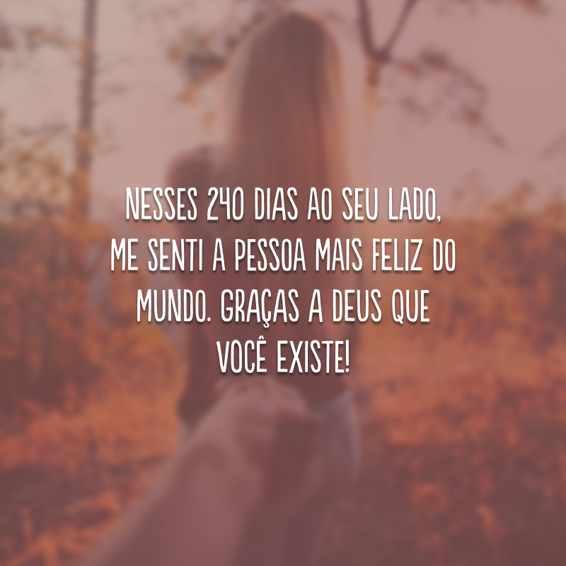 Nesses 240 dias ao seu lado, me senti a pessoa mais feliz do mundo. Graças a Deus que você existe!