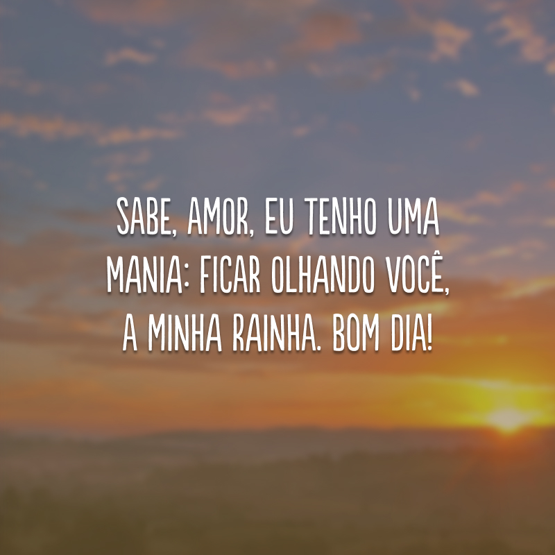 Sabe, amor, eu tenho uma mania: ficar olhando você, a minha rainha. Bom dia!