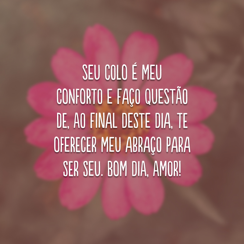 Seu colo é meu conforto e faço questão de, ao final deste dia, te oferecer meu abraço para ser seu. Bom dia, amor!