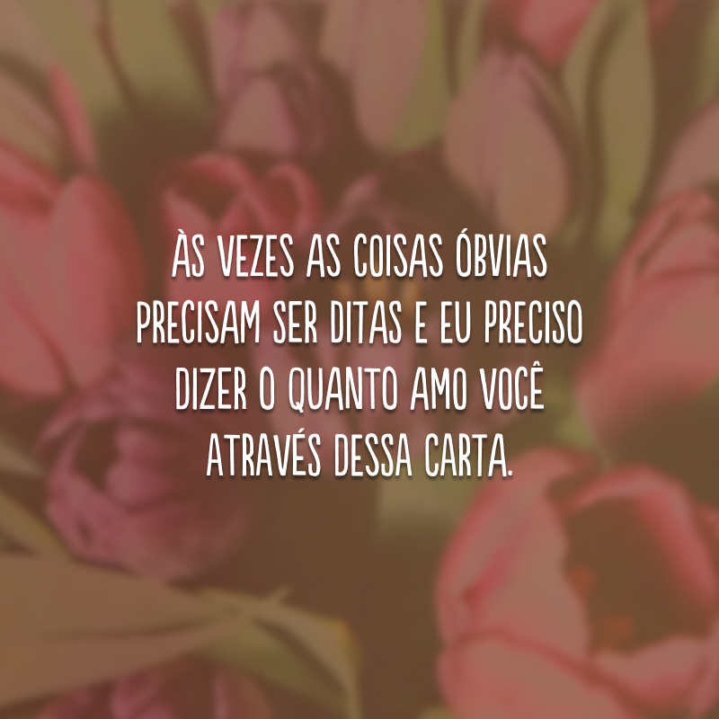 Às vezes as coisas óbvias precisam ser ditas e eu preciso dizer o quanto amo você através dessa carta.