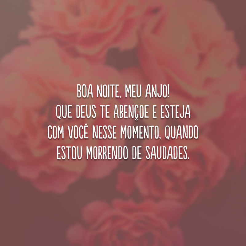 Boa noite, meu anjo! Que Deus te abençoe e esteja com você nesse momento, quando estou morrendo de saudades.