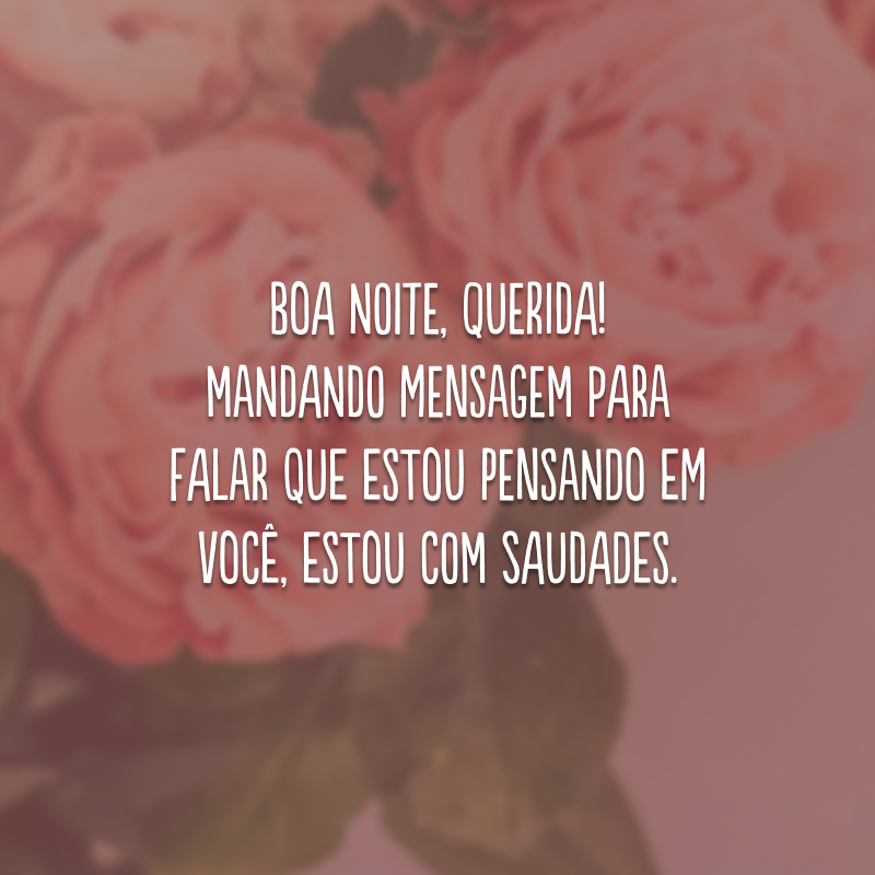 Boa noite, querida! Mandando mensagem para falar que estou pensando em você, estou com saudades.