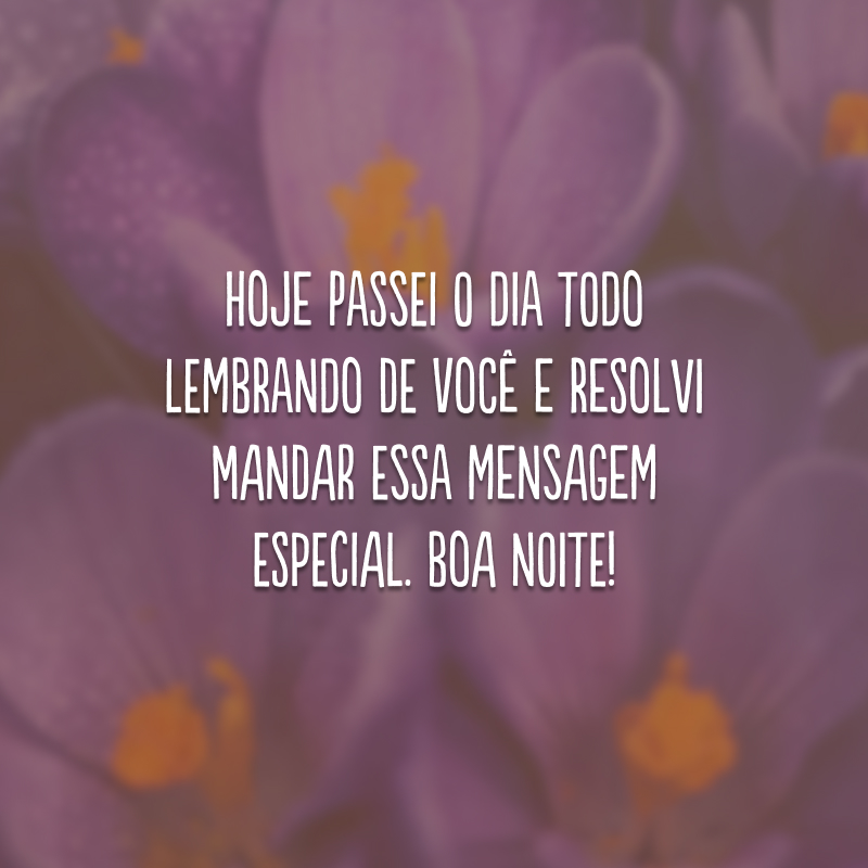 Hoje passei o dia todo lembrando de você e resolvi mandar essa mensagem especial. Boa noite!
