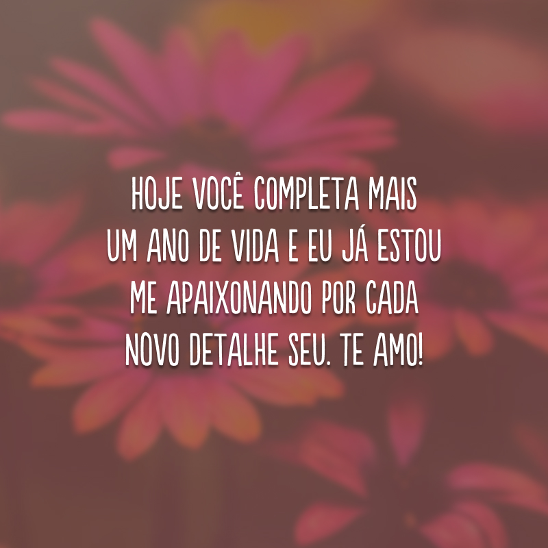 Hoje você completa mais um ano de vida e eu já estou me apaixonando por cada novo detalhe seu. Te amo!