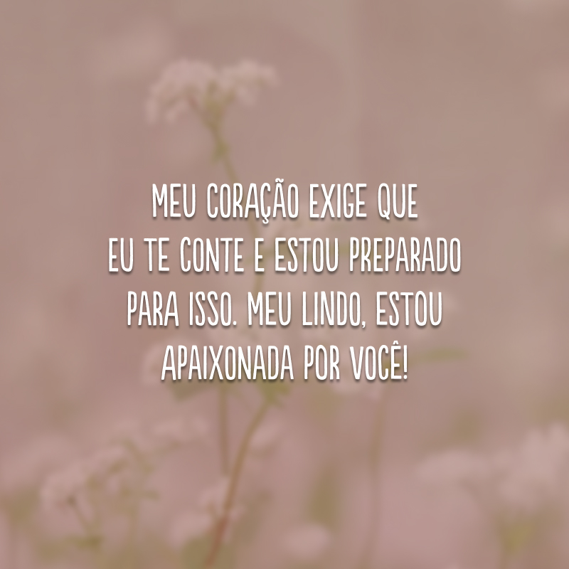 Meu coração exige que eu te conte e estou preparado para isso. Meu lindo, estou apaixonada por você!