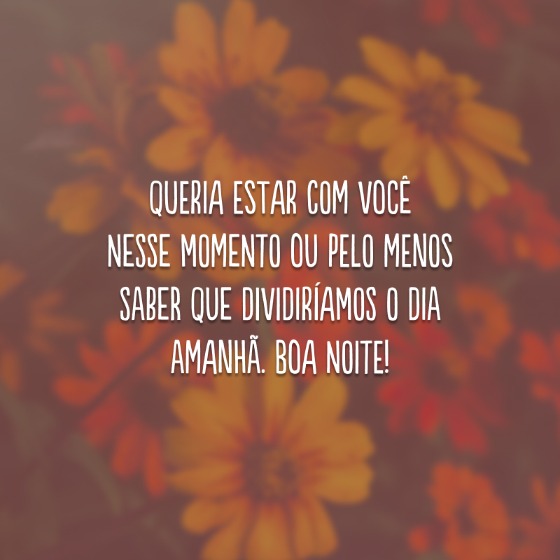 Queria estar com você nesse momento ou pelo menos saber que dividiríamos o dia amanhã. Boa noite!