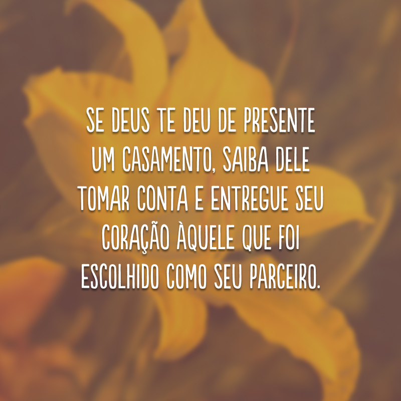 Se Deus te deu de presente um casamento, saiba dele tomar conta e entregue seu coração àquele que foi escolhido como seu parceiro.