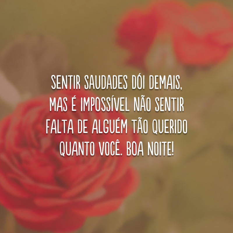 Sentir saudades dói demais, mas é impossível não sentir falta de alguém tão querido quanto você. Boa noite!