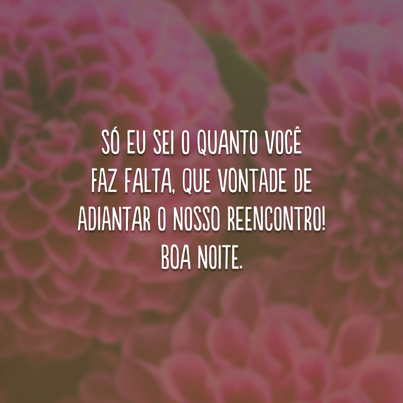 Só eu sei o quanto você faz falta, que vontade de adiantar o nosso reencontro! Boa noite.