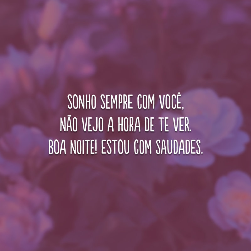 Sonho sempre com você, não vejo a hora de te ver. Boa noite! Estou com saudades.