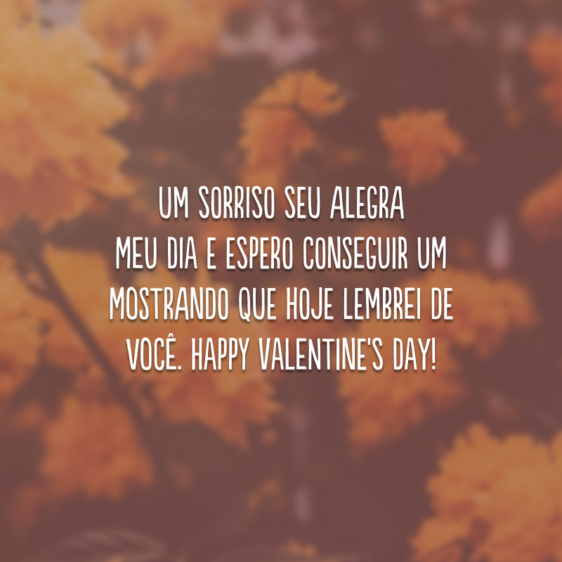 Um sorriso seu alegra meu dia e espero conseguir um mostrando que hoje lembrei de você. Happy Valentine's Day!