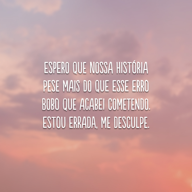 Espero que nossa história pese mais do que esse erro bobo que acabei cometendo. Estou errada, me desculpe.